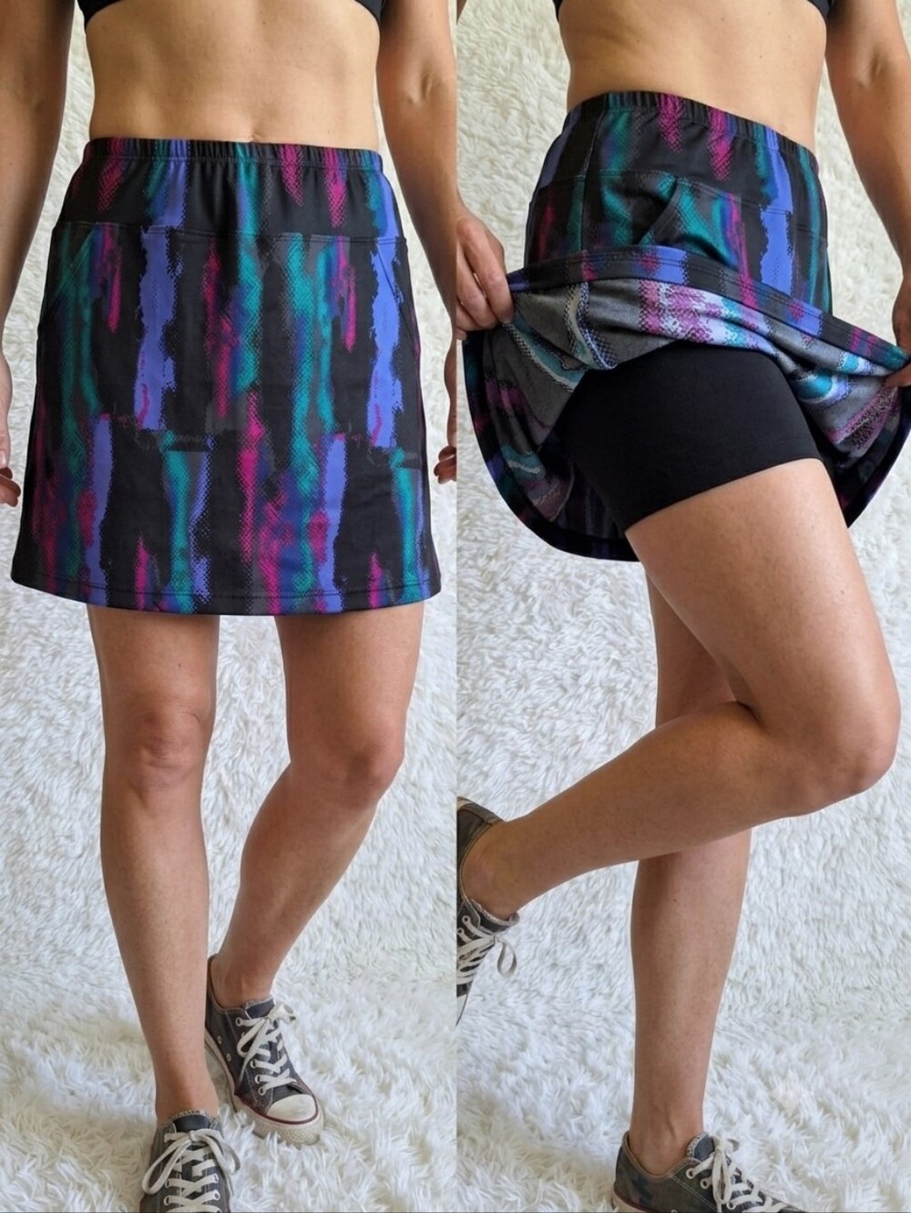 B-Skinz Skort Women's Snakeskin Golf Tennis Size L purple aqua pink on black